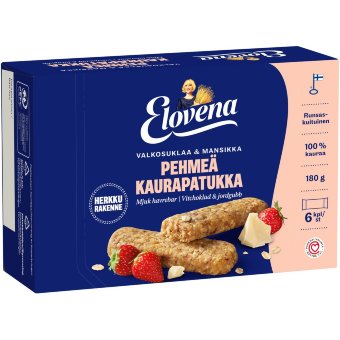 Мягкие овсяные батончики Elovena с белым шоколадом и клубникой (уп 6 шт) 180 гр