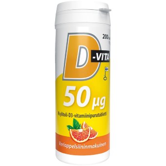 Витамин D3 с ксилитом D-Vita 50 мкг со вкусом красного апельсина 200 шт Vitabalans