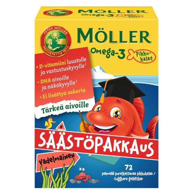 Витамины Меллер рыбки со вкусом малины Омега-3 для детей Moller Omega-3 Pikkukalat Moller 72 капс