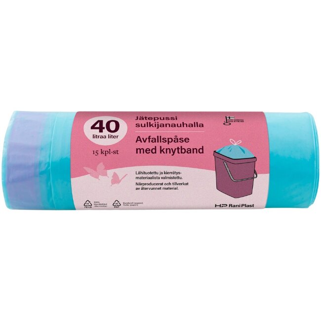 Мусорные пакеты HP Rani Plast AB 40 л с завязками, 15 шт Мусорные пакеты HP Rani Plast AB 40 л с завязками, 15 шт