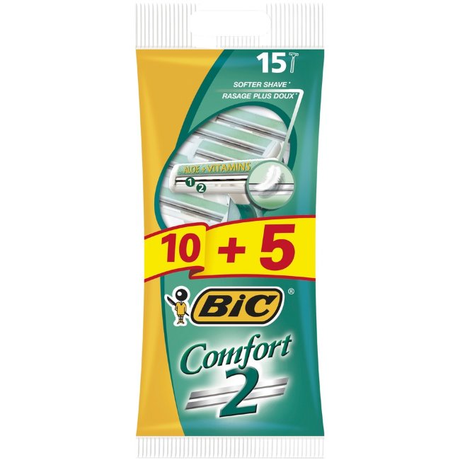 Одноразовые бритвы BIC Comfort 2 для мужчин 15 шт в упаковке