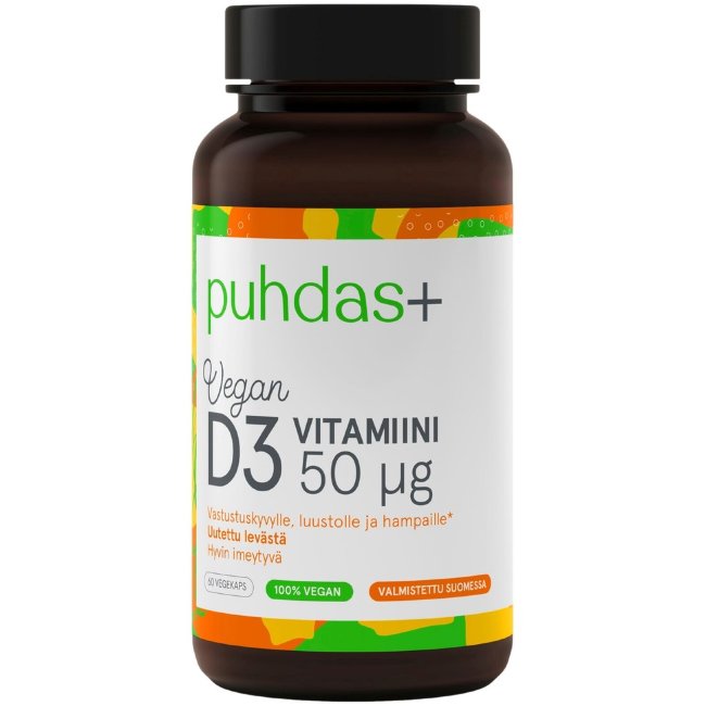 Витамин D3 для веганов Puhdas+ 50 мкг, 60 капсул
