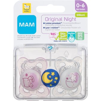 Соска-пустышка ночная Ainu Mam Original Night 0-6 мес, 2 шт