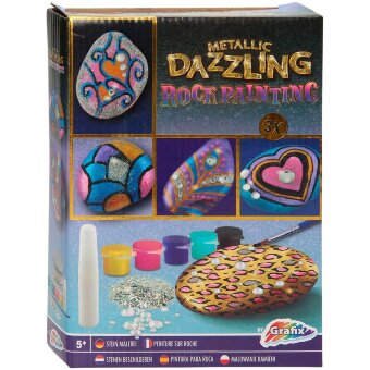 Набор для раскрашивания камней Metallic Dazzling, 3 камня, 5 красок, клей, блестки