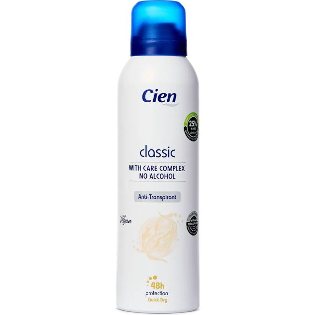 Антиперспирант аэрозольный Cien Classic NO ALCOHOL 48h 200 мл