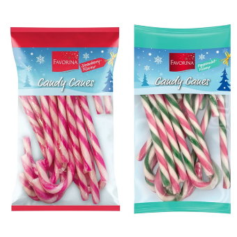 Рождественские леденцы тросточки Favorina (в ассортименте клубничные и мятные) 144 гр