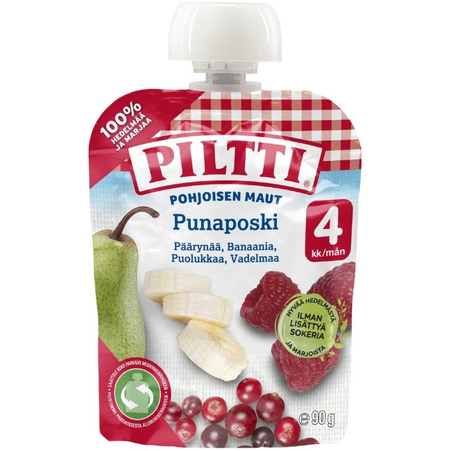 Фруктовое пюре Piltti Pohjoisen maut 90 гр Punaposki для детей от 4 месяцев, порционный пакет