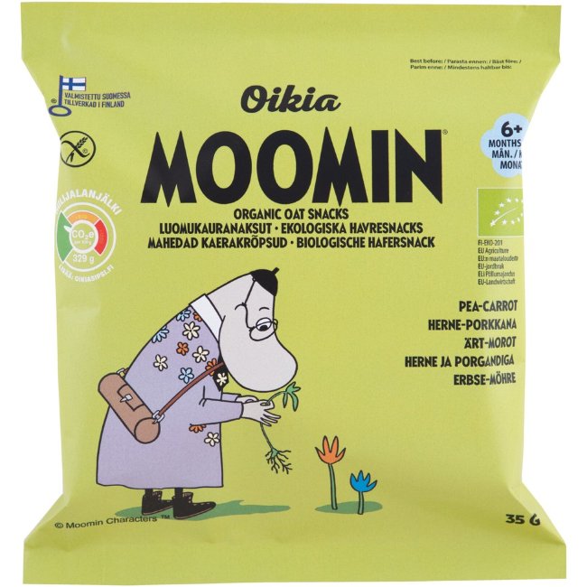 Органические овсяные хрустяшки Oikia Moomin с горохом и морковью 35 гр