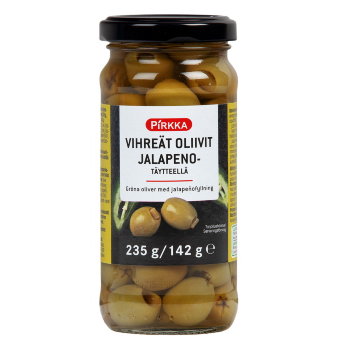 Зеленые оливки Pirkka с халапеньо 235/140  гр