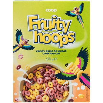 Хрустящие фруктовые кольца Coop Fruity Hoops 375 гр Хрустящие фруктовые кольца Coop Fruity Hoops 375 гр