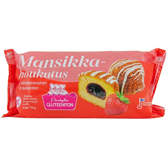 Мафин с клубничной начинкой Porokylän (уп 2 шт) 170 гр без глютена