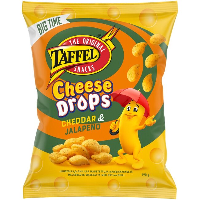Сырные снеки Taffel Cheese Drops cheddar & jalapeno 190 гр