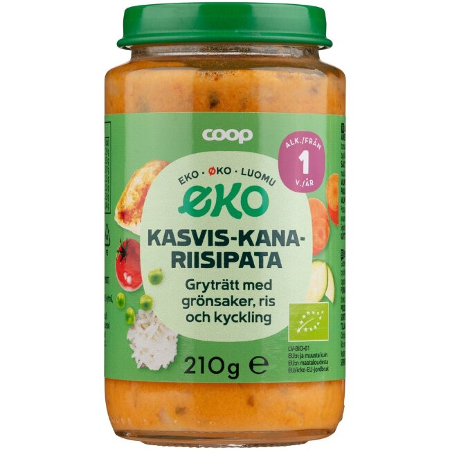 Овощное блюдо с курицей и рисом Coop Eko органическое 210 гр 1 год