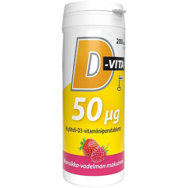Витамины D-Vita малина клубника 50 µg 200 таблеток Vitabalans