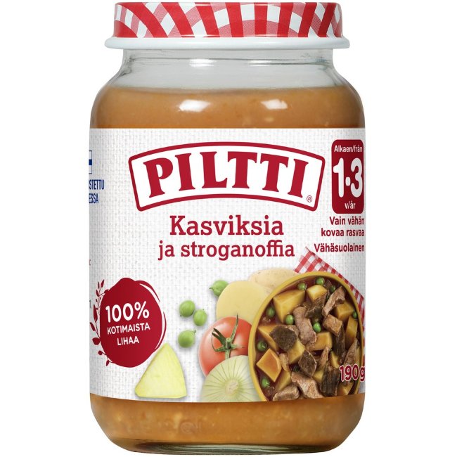 Piltti бефстроганов с овощами, 1-3 года 200 гр