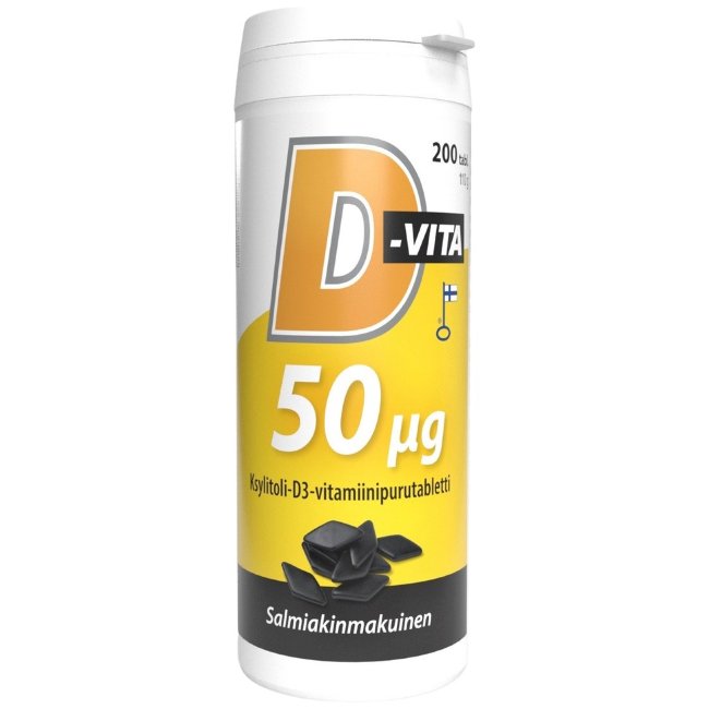 Жевательные таблетки D-Vita D-витамин 50 мкг со вкусом лакрицы 200 шт Vitabalans