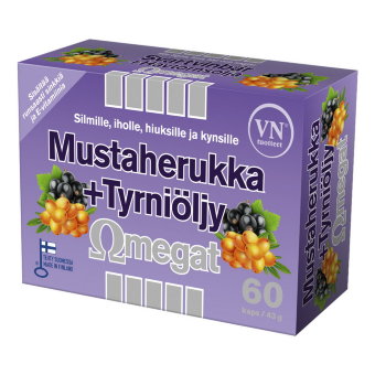 Витамины смородина облепиха Mustaherukka+Tyrniöljy Omegat  60 капсул Via Naturale