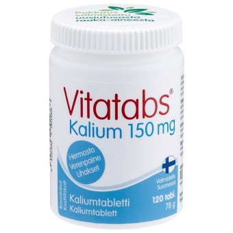 Таблетки с калием Vitatabs Kalium 150 мг 120 шт Hankintatukku Таблетки с калием Vitatabs Kalium 150 мг 120 шт Hankintatukku