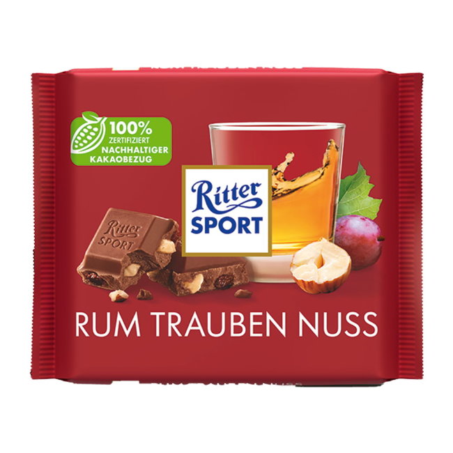 Шоколад молочный с ромом Ritter Sport Rum Trauben Nuss 100 гр