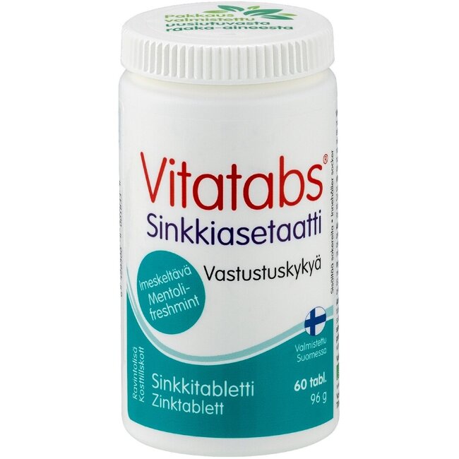 Таблетки для разжевывания Vitatabs Zinkacetat со вкусом ментола и свежей мяты 60 шт Таблетки для разжевывания Vitatabs Zinkacetat со вкусом ментола и свежей мяты 60 шт