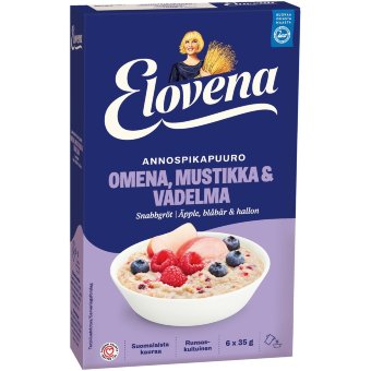 Порционная овсяная каша Elovena 210 гр с яблоком, черникой и малиной