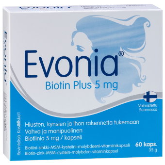Витамины Evonia Biotin Plus 5 мг  для волос и ногтей 60 капсул Hankintatukku Витамины Evonia Biotin Plus 5 мг  для волос и ногтей 60 капсул Hankintatukku