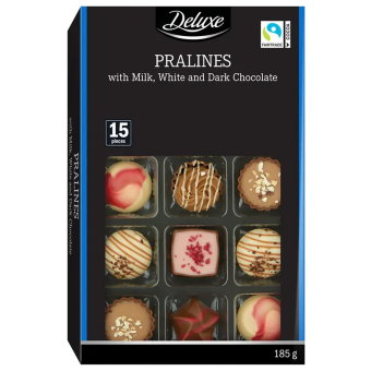 Ассорти шоколадных конфет Deluxe с молочным, темным и белым шоколадом 185 гр