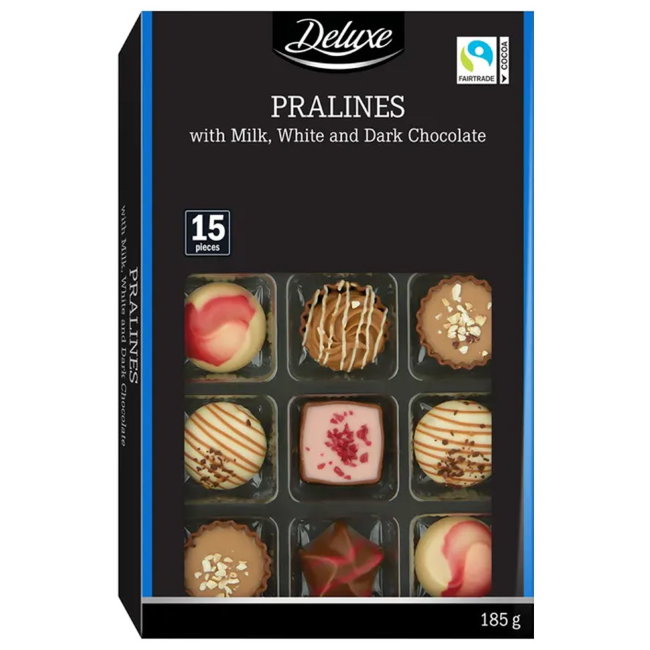 Ассорти шоколадных конфет Deluxe с молочным, темным и белым шоколадом 185 гр Ассорти шоколадных конфет Deluxe с молочным, темным и белым шоколадом 185 гр