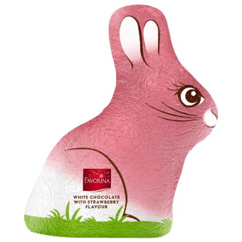 Пасхальный кролик Favorina из белого шоколада с клубничным вкусом 150 гр Пасхальный кролик Favorina из белого шоколада с клубничным вкусом 150 гр