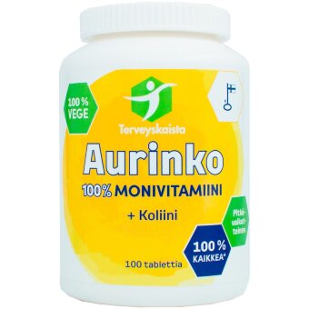 Таблетки Terveyskaista Aurinko100% мультивитамины + холин 100 шт