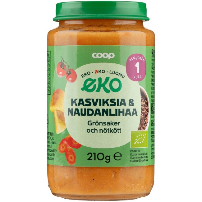 Детское питание Coop Eko с овощами и говядиной органическое 210 гр 1 год