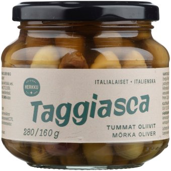 Итальянские темные оливки Taggiasca 280 гр/160 гр