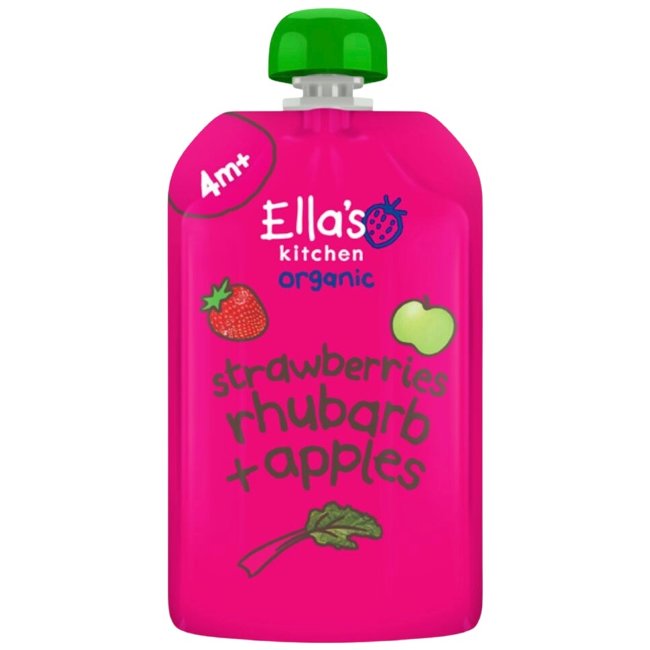 Фруктовое пюре Ella's Kitchen с клубникой, ревенем и яблоком для детей от 4 месяцев 120 гр