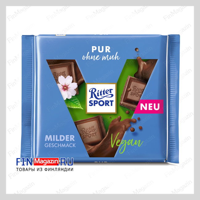 Шоколад веганский Ritter Sport Pur ohne Muh без добавок 100 гр Шоколад веганский Ritter Sport Pur ohne Muh без добавок 100 гр