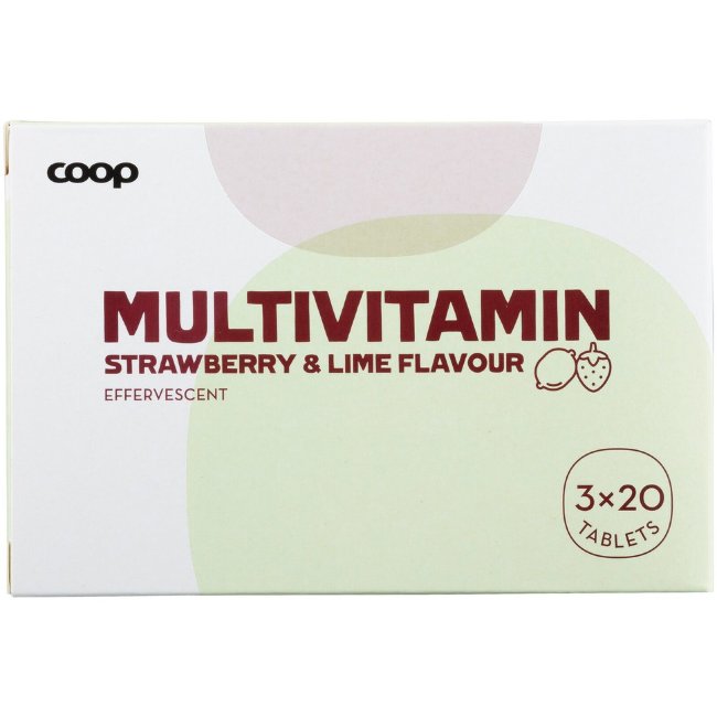 Мультивитамины Coop Monivitamiini вкус клубники и лайма шипучие таблетки 3х20 шт