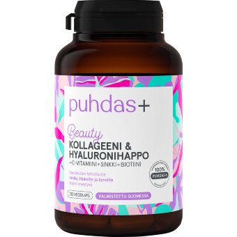 Коллаген и гиалуроновая кислота с биотином, цинком и витамином С для кожи, волос и ногтей Puhdas Beauty 120 капсул Коллаген и гиалуроновая кислота с биотином, цинком и витамином С для кожи, волос и ногтей Puhdas Beauty 120 капсул
